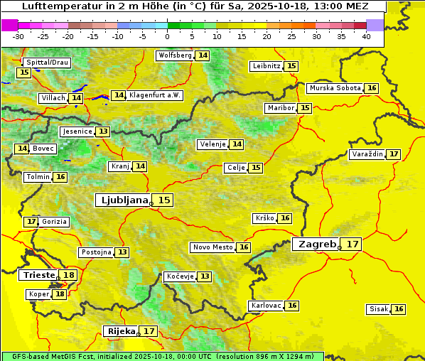 Temperatur, 18. 10. 2025