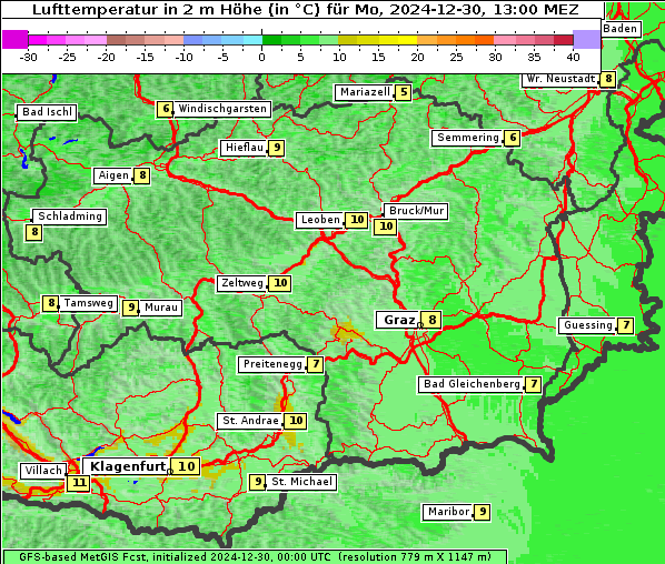 Temperatur, 30. 12. 2024