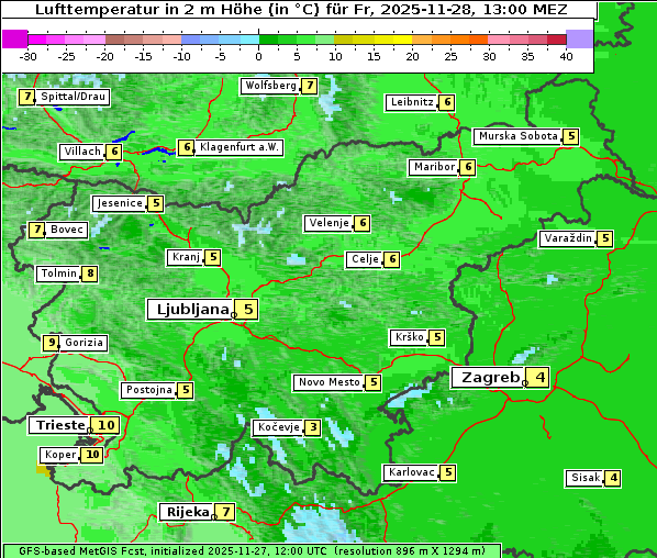 Temperatur, 28. 11. 2025