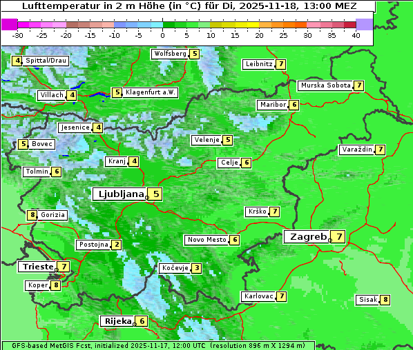 Temperatur, 18. 11. 2025