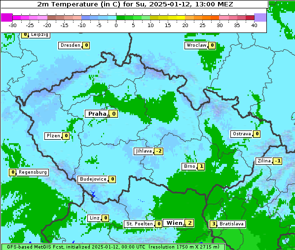 Temperatur, 12. 1. 2025