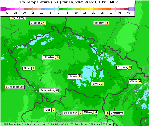 Temperatur, 23. 1. 2025