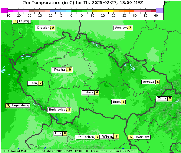 Temperatur, 27. 2. 2025