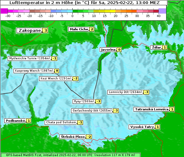 Temperatur, 22. 2. 2025