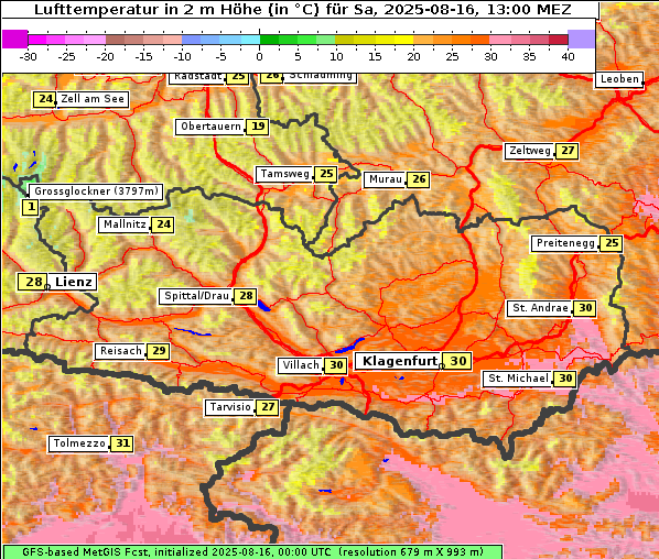 Temperatur, 16. 8. 2025