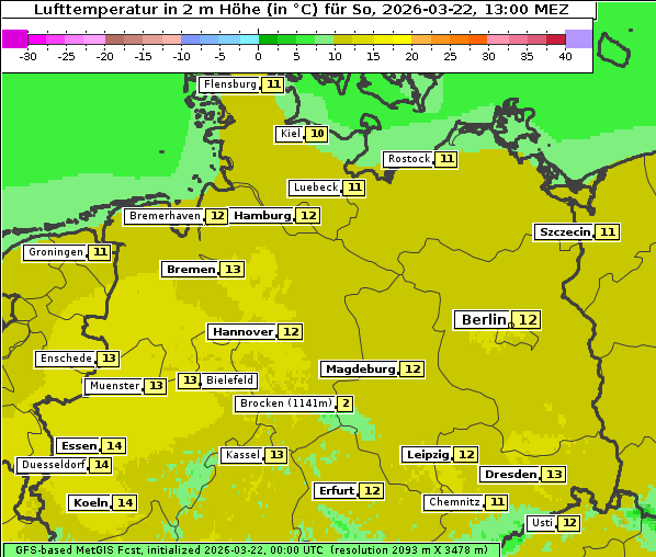 Temperatur, 22. 3. 2026