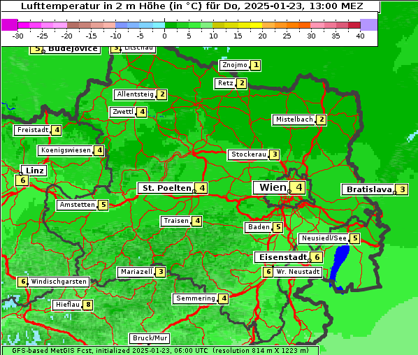 Temperatur, 23. 1. 2025