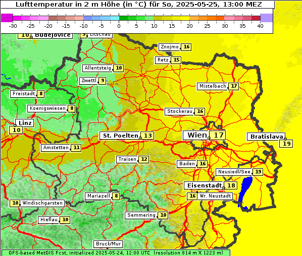 Temperatur, 25. 5. 2025