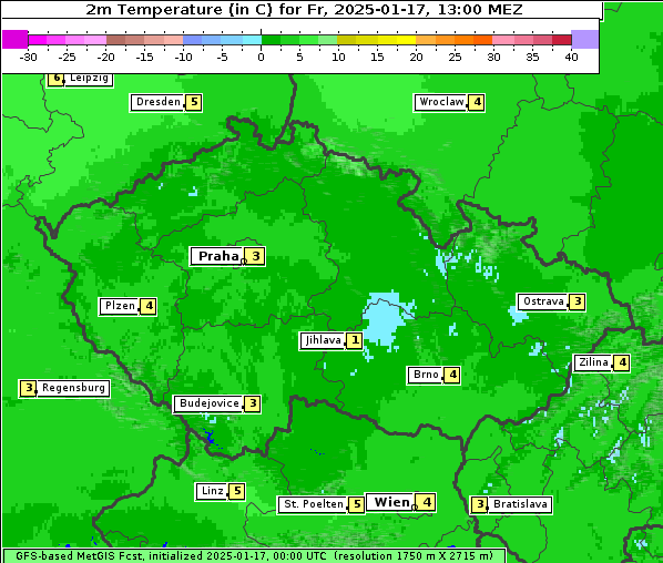 Temperatur, 17. 1. 2025