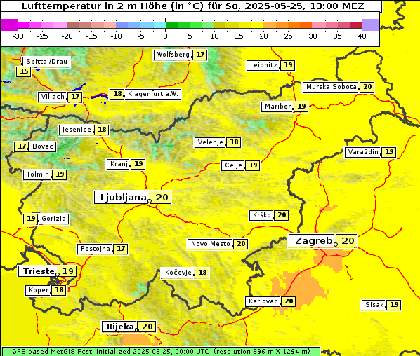 Temperatur, 25. 5. 2025