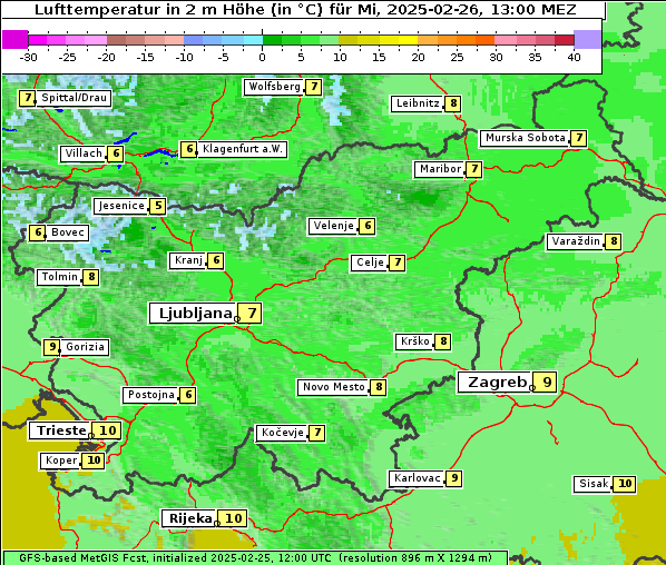 Temperatur, 26. 2. 2025