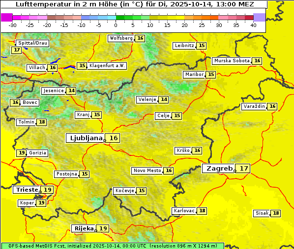 Temperatur, 14. 10. 2025