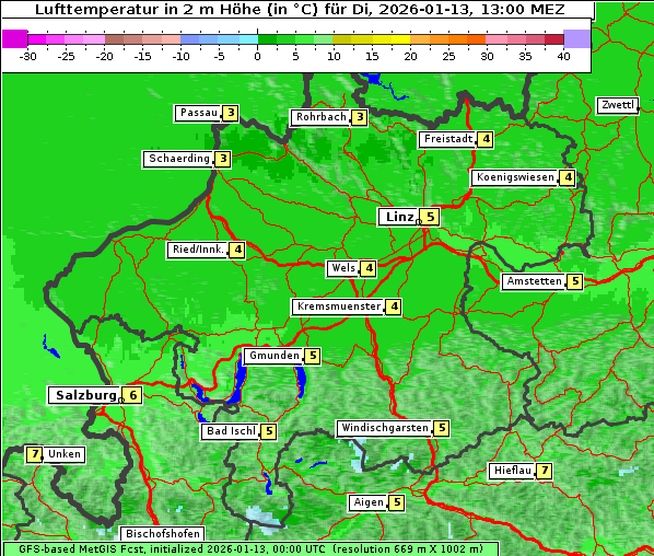 Temperatur, 13. 1. 2026