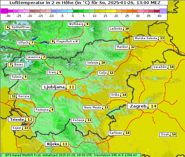 Temperatur, 26. 1. 2025