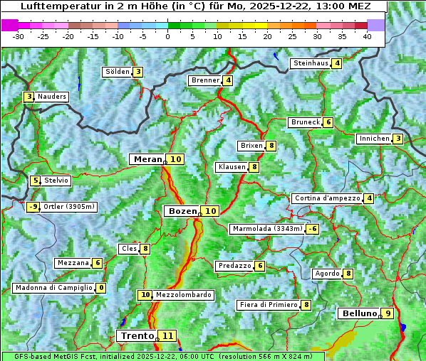 Temperatur, 22. 12. 2025