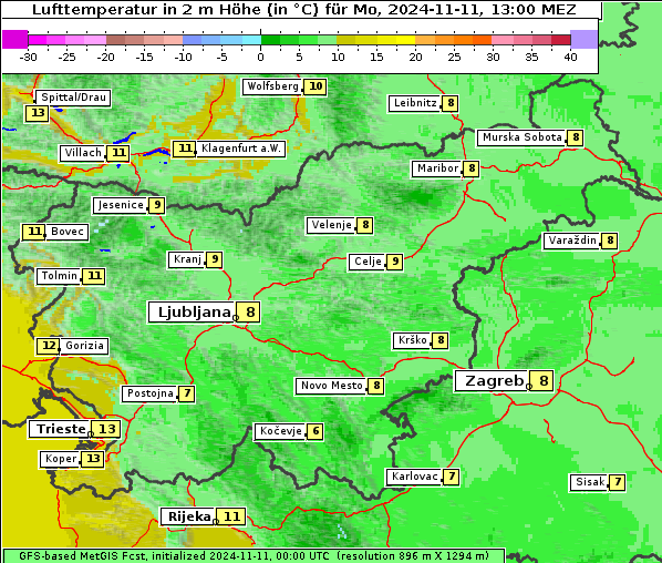 Temperatur, 11. 11. 2024