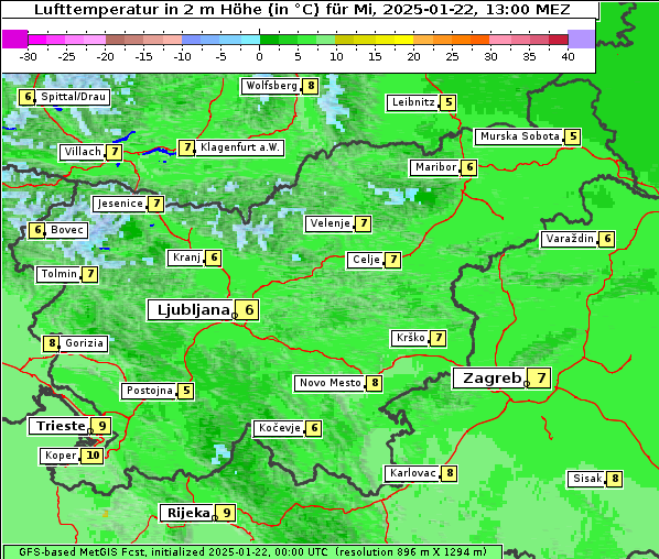 Temperatur, 22. 1. 2025