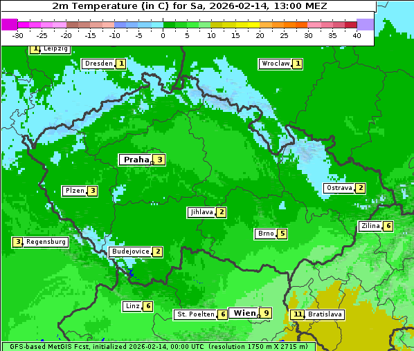 Temperatur, 14. 2. 2026