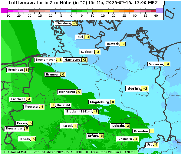 Temperatur, 16. 2. 2026