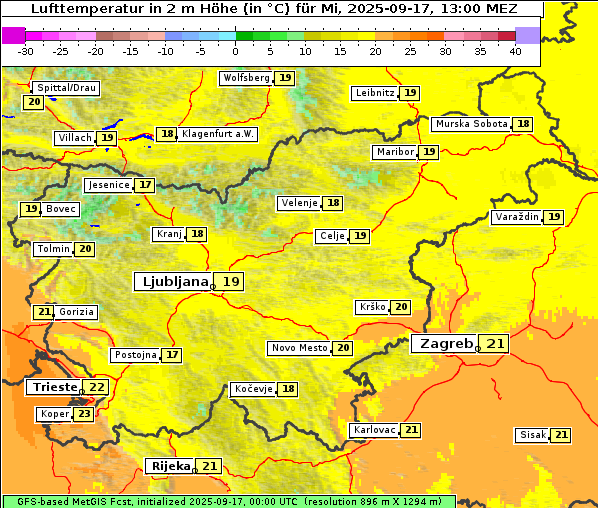 Temperatur, 17. 9. 2025