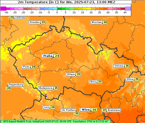 Temperatur, 23. 7. 2025