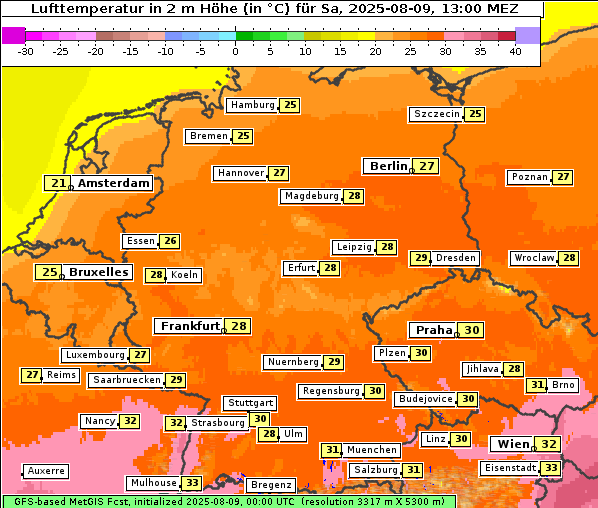 Temperatur, 9. 8. 2025