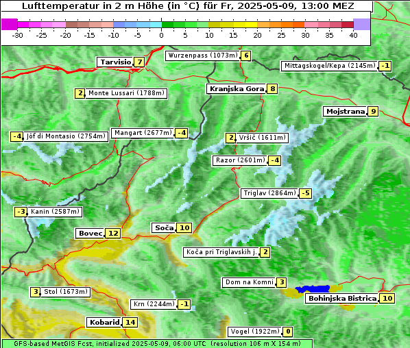 Temperatur, 9. 5. 2025