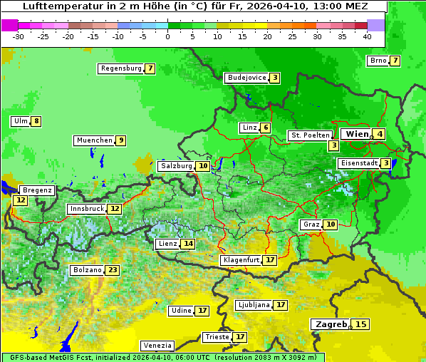 Temperatur, 10. 4. 2026