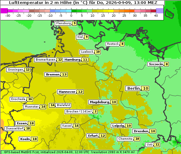 Temperatur, 9. 4. 2026