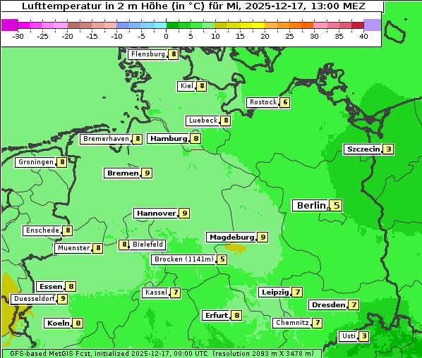 Temperatur, 17. 12. 2025