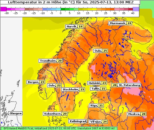 Temperatur, 13. 7. 2025