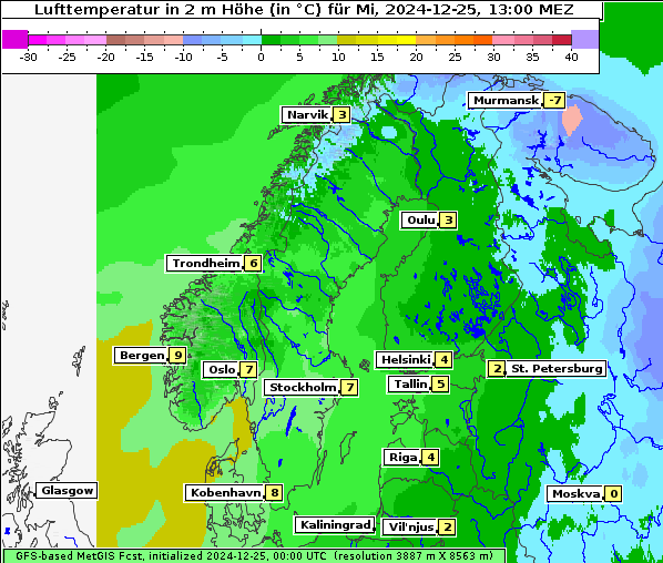 Temperatur, 25. 12. 2024