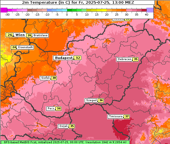 Temperatur, 25. 7. 2025