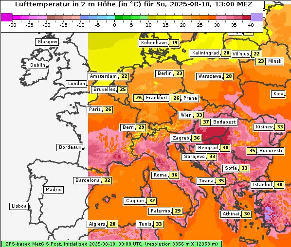 Temperatur, 10. 8. 2025