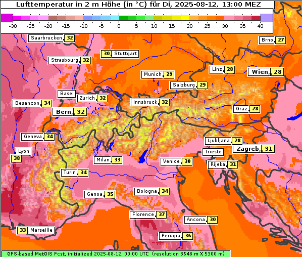 Temperatur, 12. 8. 2025