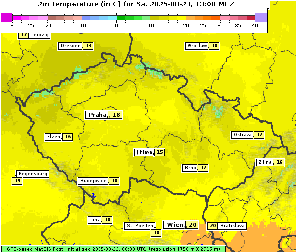 Temperatur, 23. 8. 2025