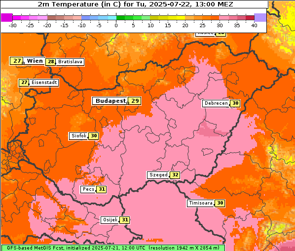 Temperatur, 22. 7. 2025