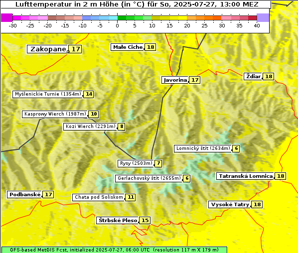 Temperatur, 27. 7. 2025