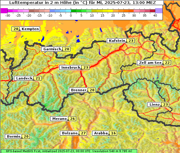Temperatur, 23. 7. 2025