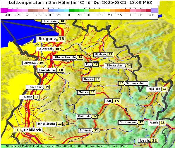 Temperatur, 21. 8. 2025