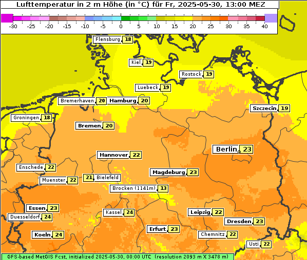 Temperatur, 30. 5. 2025
