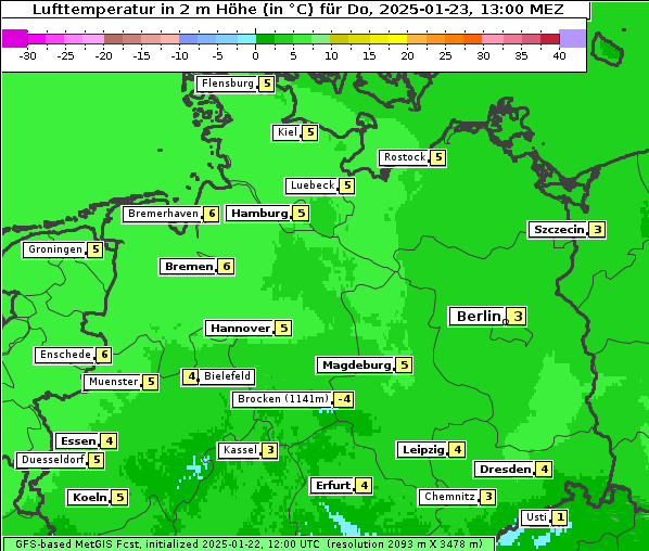 Temperatur, 23. 1. 2025