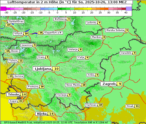 Temperatur, 26. 10. 2025
