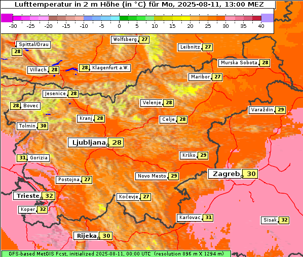 Temperatur, 11. 8. 2025