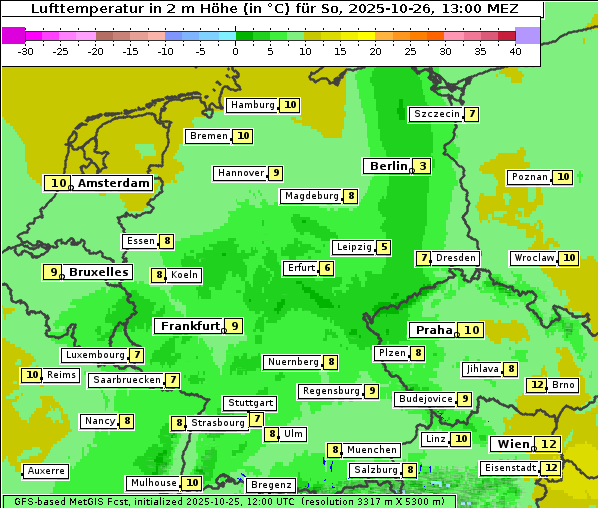 Temperatur, 26. 10. 2025