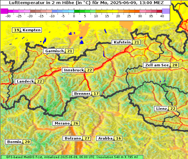 Temperatur, 9. 6. 2025