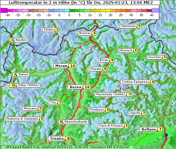 Temperatur, 23. 1. 2025