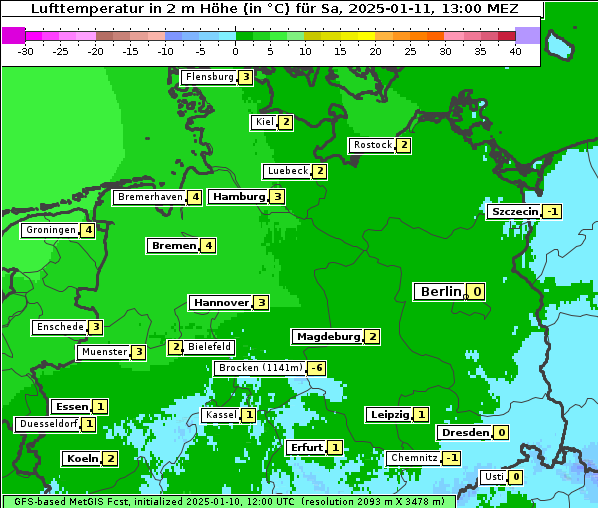 Temperatur, 11. 1. 2025