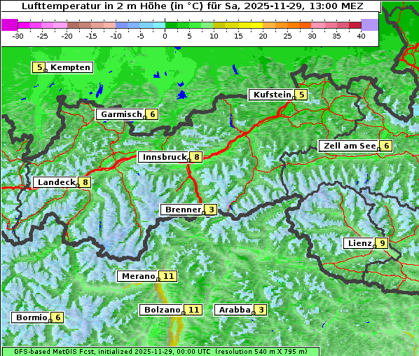 Temperatur, 29. 11. 2025
