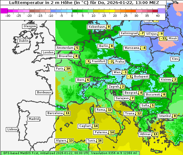 Temperatur, 22. 1. 2026